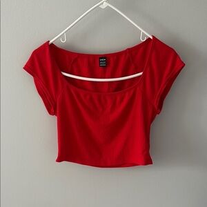 Red Ribbed Crop Top